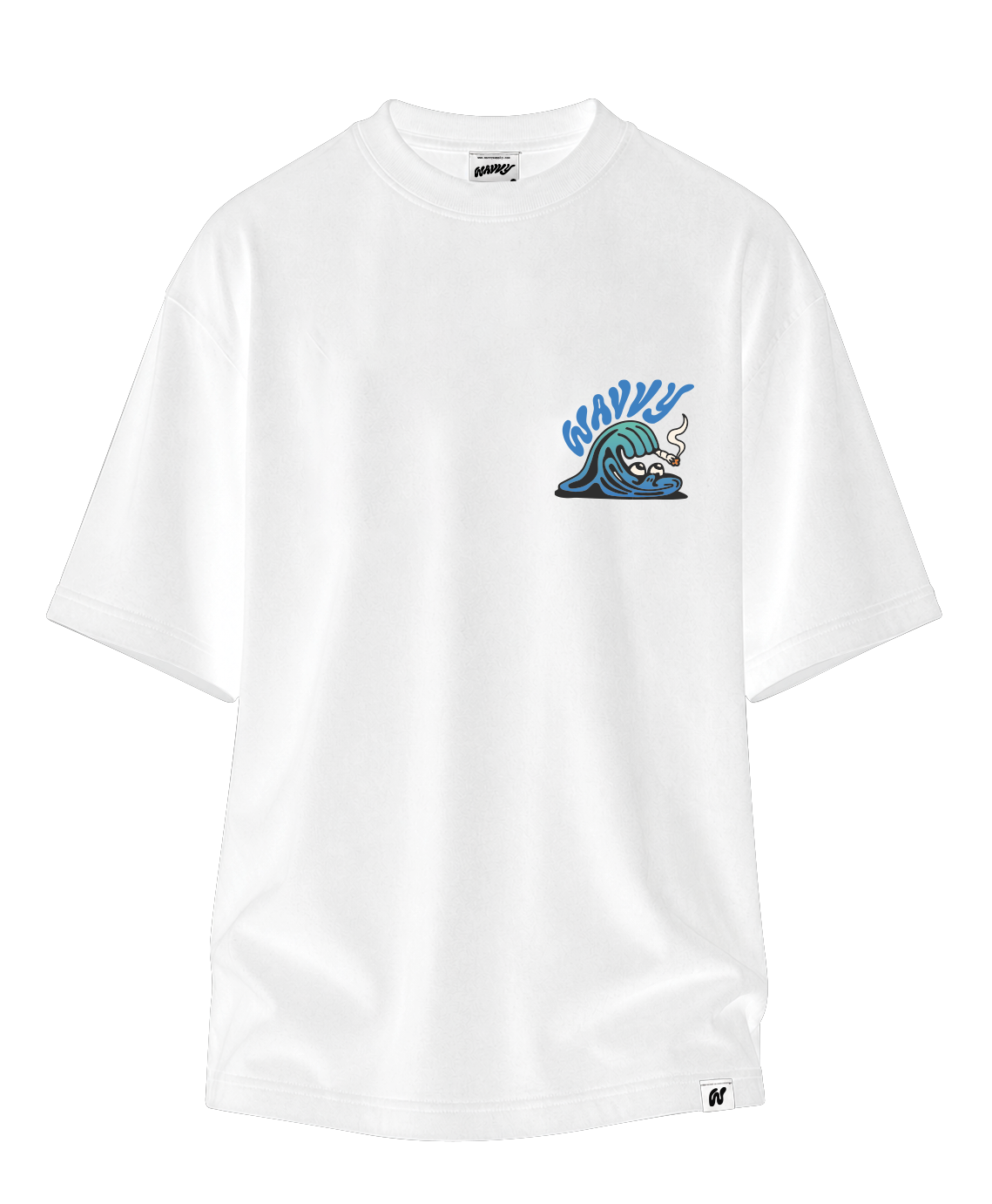 Wavvy Classic Tee - White - Blue print
